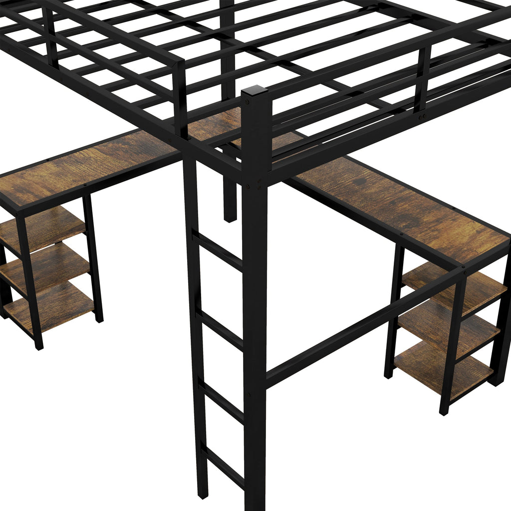 Full Metal Loft Bed with Desk, Shelves & Ladder