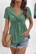 Twist Knot V-Neck Short Sleeve Blouse