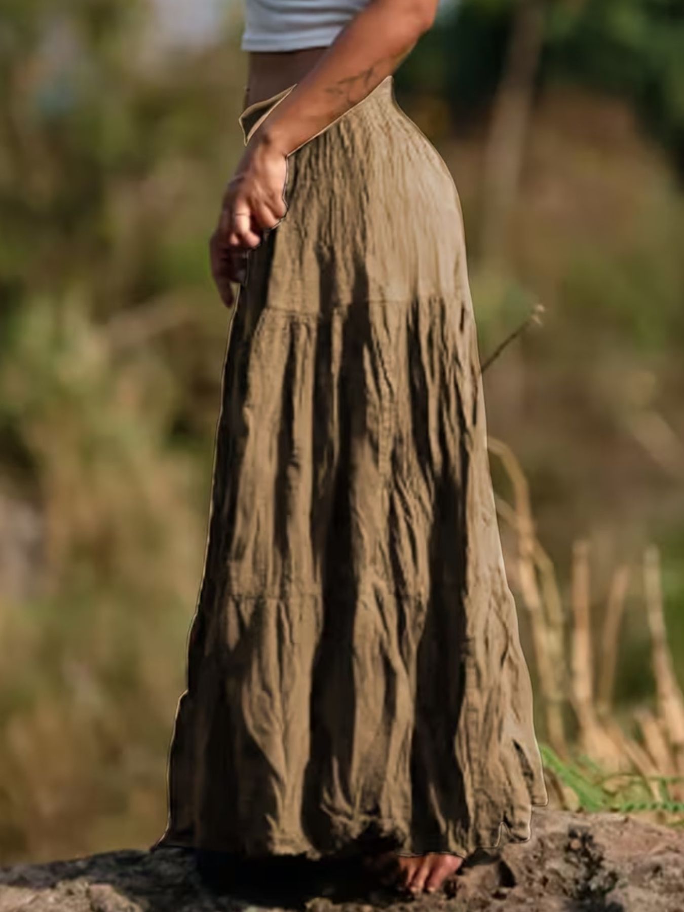 Women's Ruched Tiered Maxi Skirt | Bohemian Flowy Long Skirt