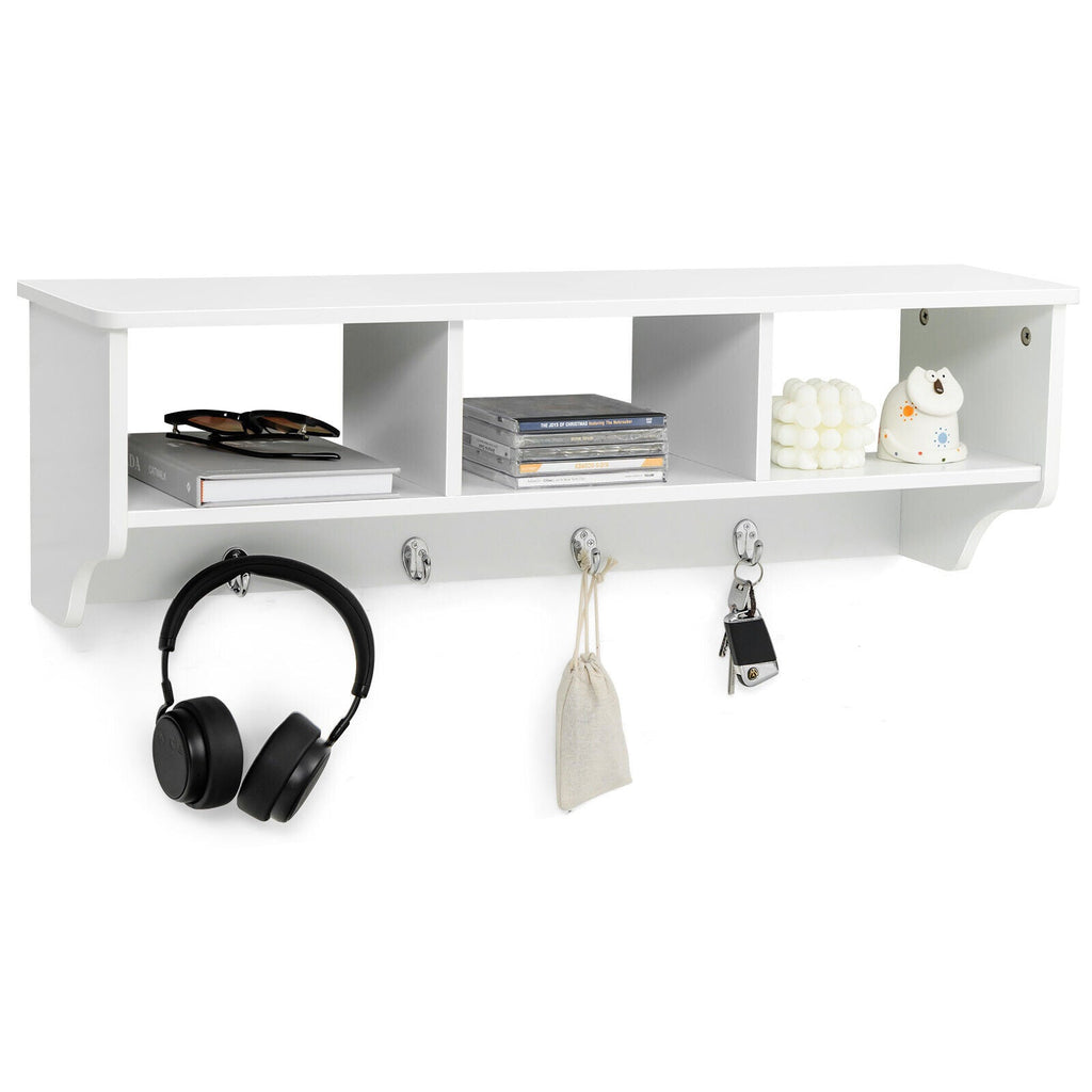 Wall-Mount Cubby Shelf with Hooks
