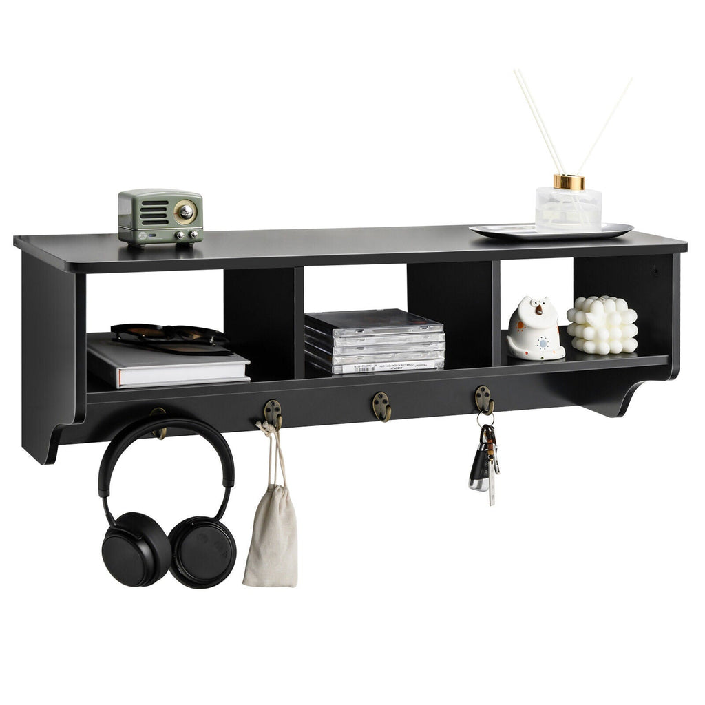 Wall-Mount Cubby Shelf with Hooks