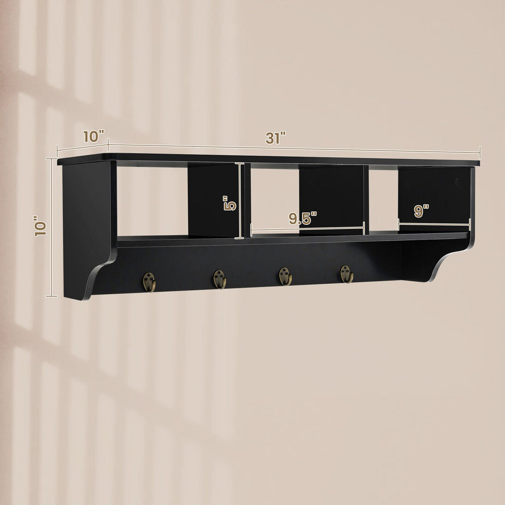 Wall-Mount Cubby Shelf with Hooks