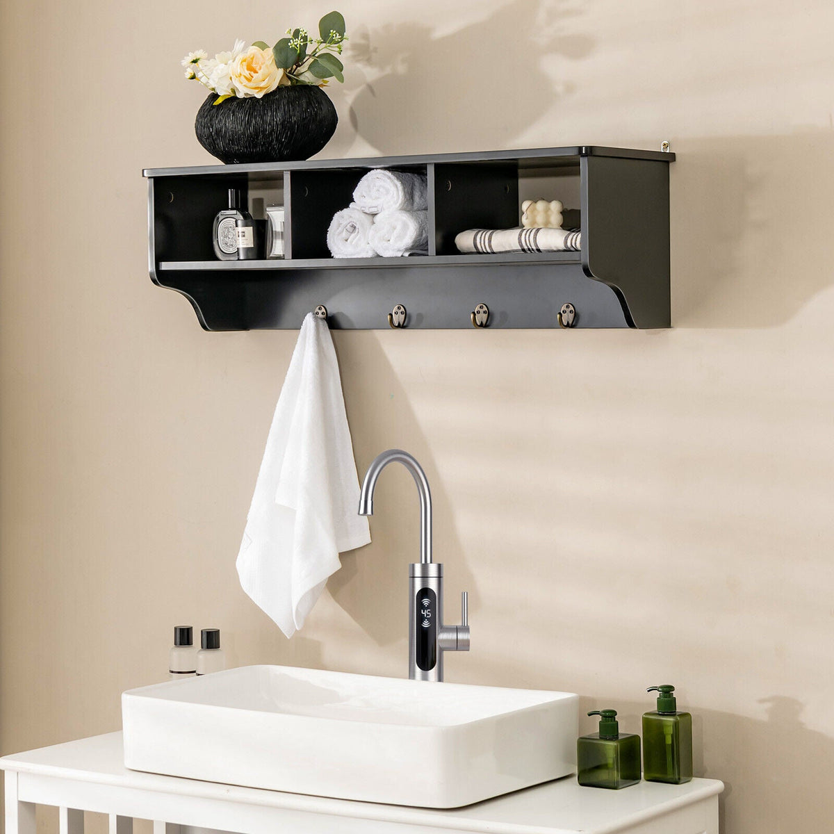 Wall-Mount Cubby Shelf with Hooks