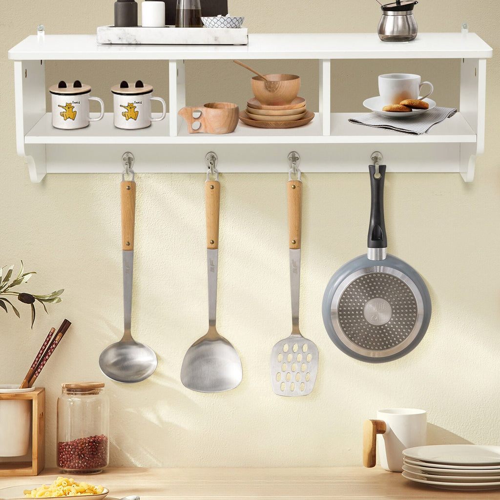 Wall-Mount Cubby Shelf with Hooks
