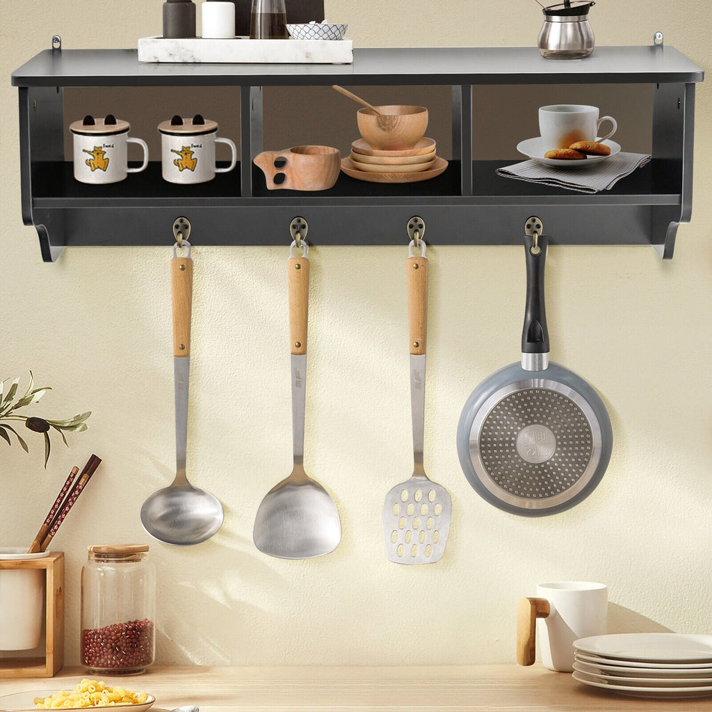 Wall-Mount Cubby Shelf with Hooks
