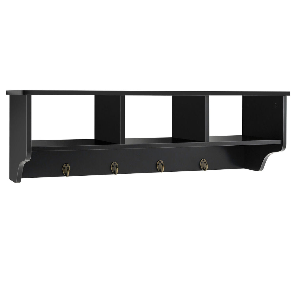Wall-Mount Cubby Shelf with Hooks