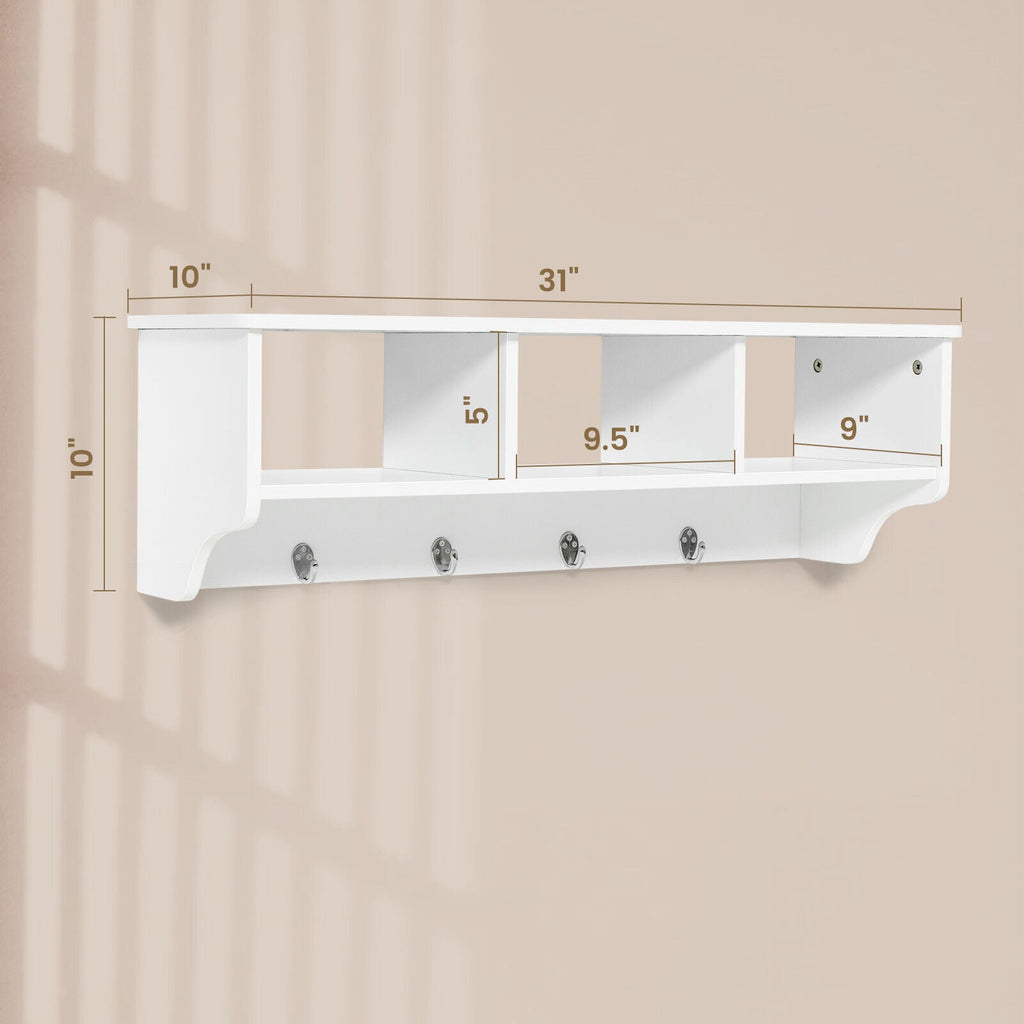 Wall-Mount Cubby Shelf with Hooks