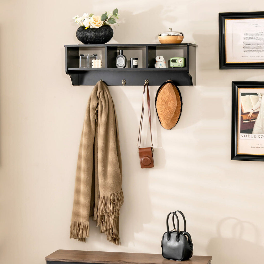 Wall-Mount Cubby Shelf with Hooks