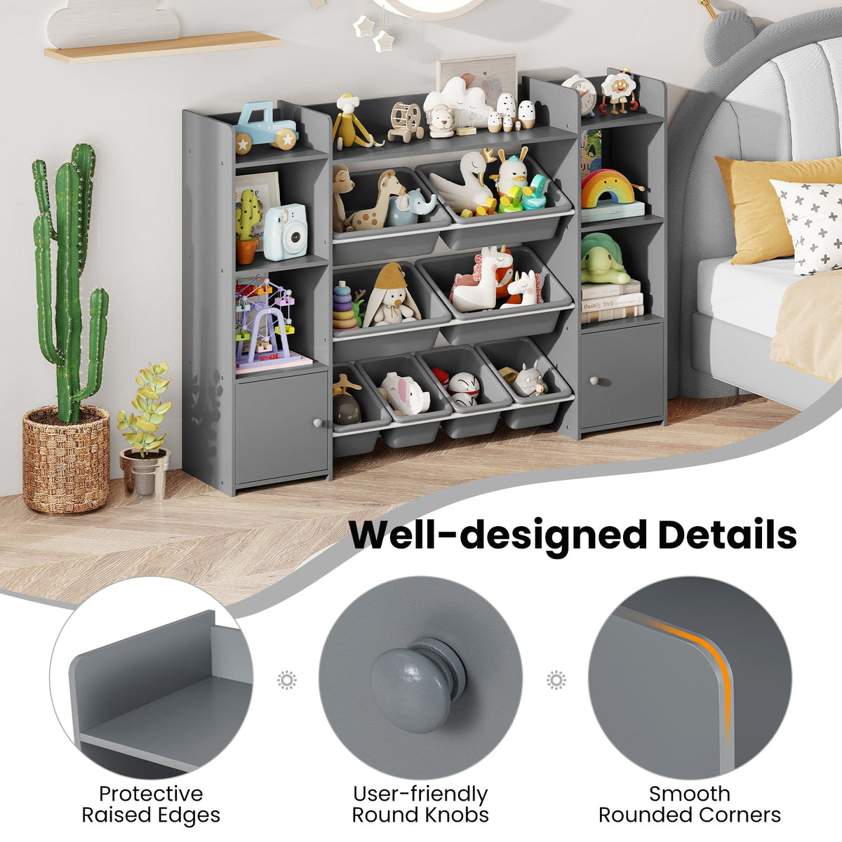 Kids Toy Storage Organizer with Bins, Cubbies & Cabinet Doors