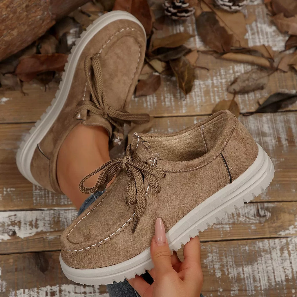 Women's Lace-Up Suede Round Toe Flats | Comfortable Casual Shoes