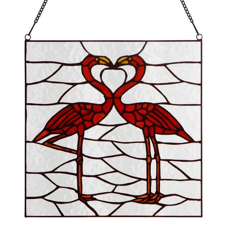 Pink Flamingos Stained Glass Window Panel
