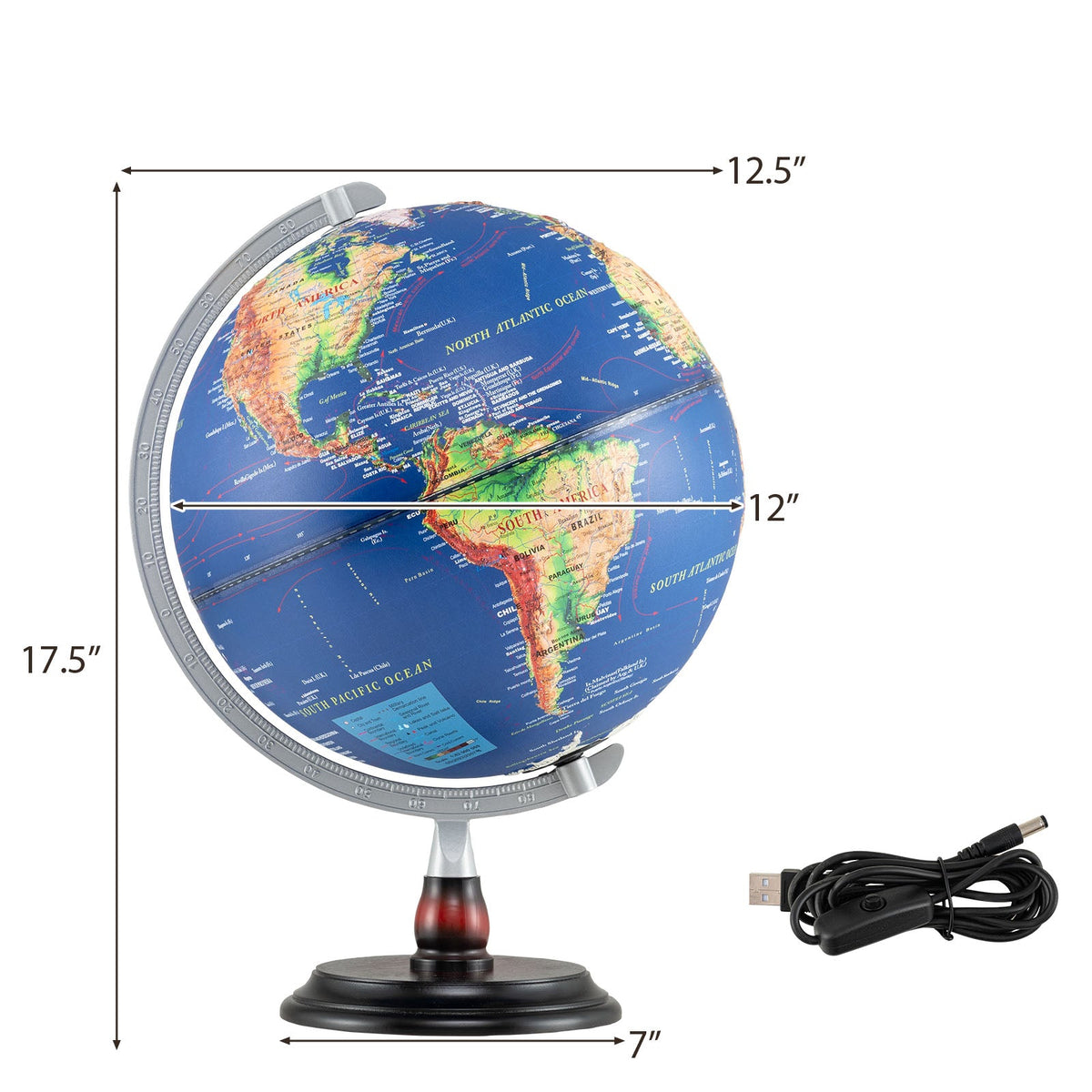 12-Inch Illuminated World Globe with LED Night Light