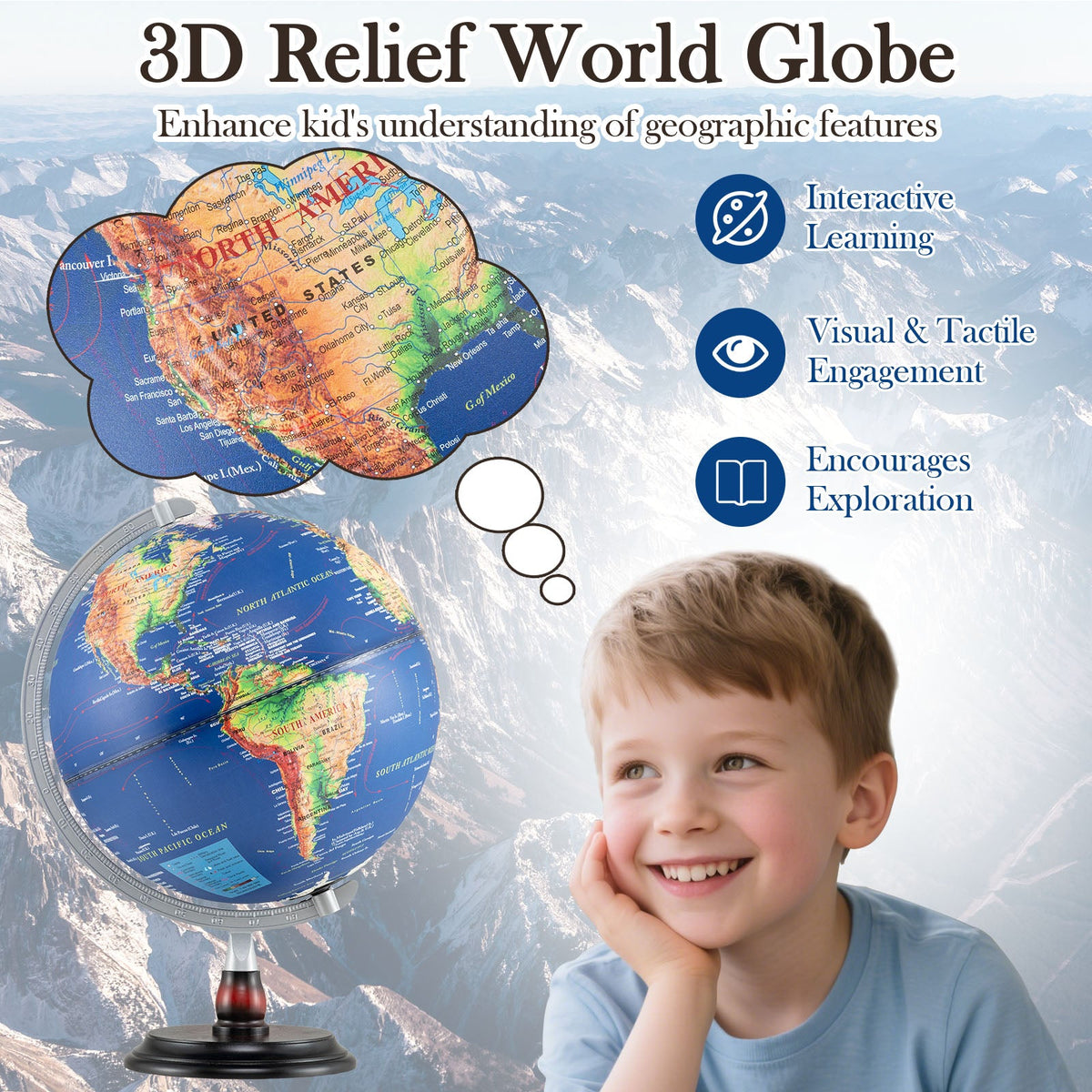 12-Inch Illuminated World Globe with LED Night Light