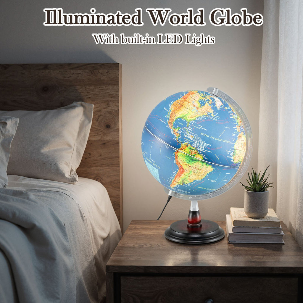 12-Inch Illuminated World Globe with LED Night Light