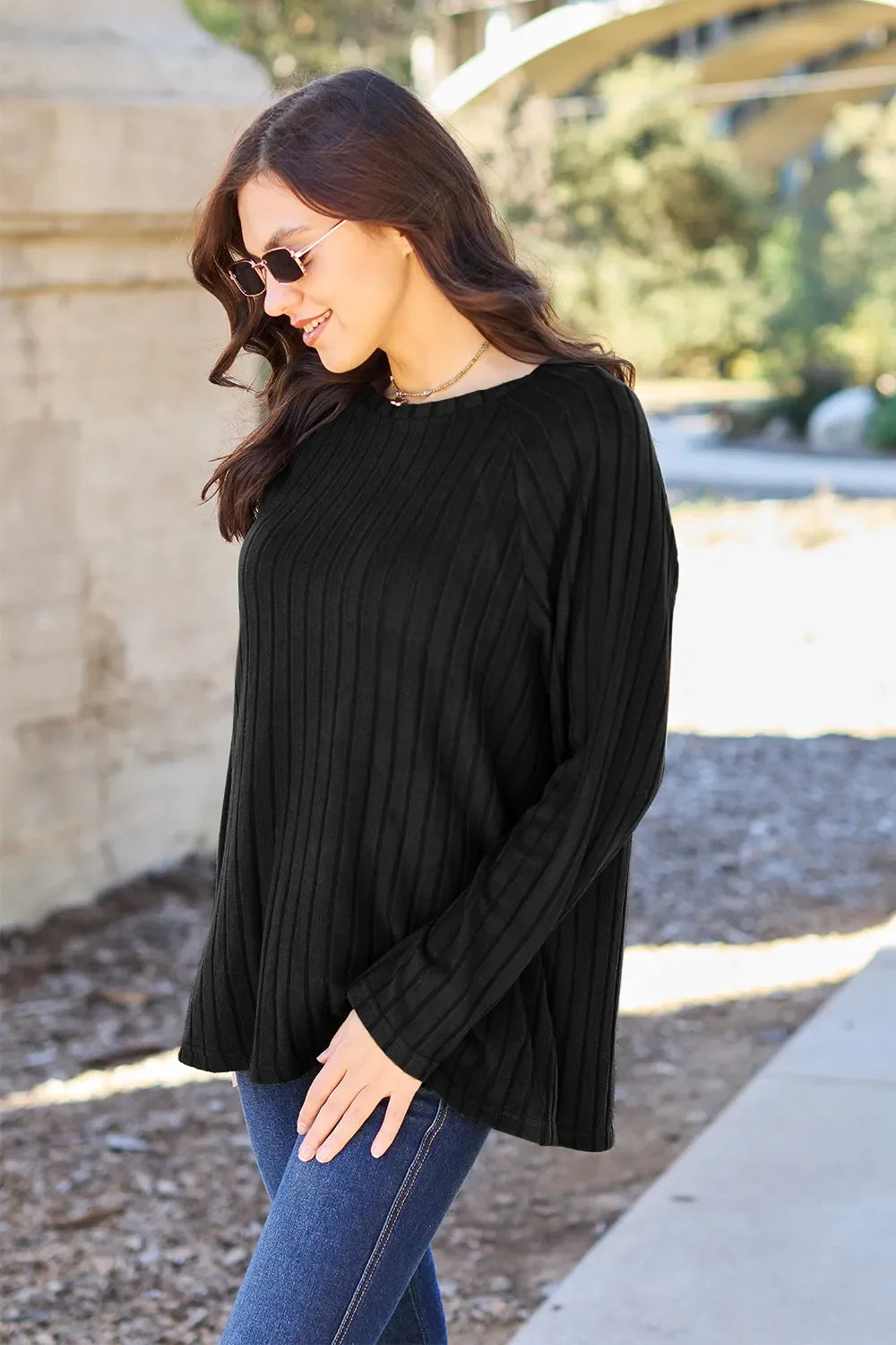 Basic Bae Ribbed Round Neck Oversized Knit Top