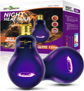 Reptile night heat bulb with packaging displaying product details.