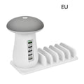 Mushroom LED Night Lamp + 5-Port USB Charging Station with Device Stand