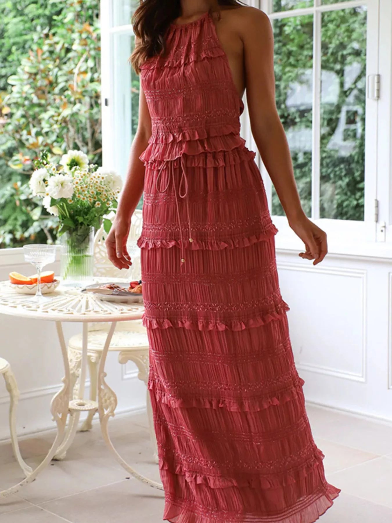 Smocked Halter Top & Maxi Skirt Matching Set