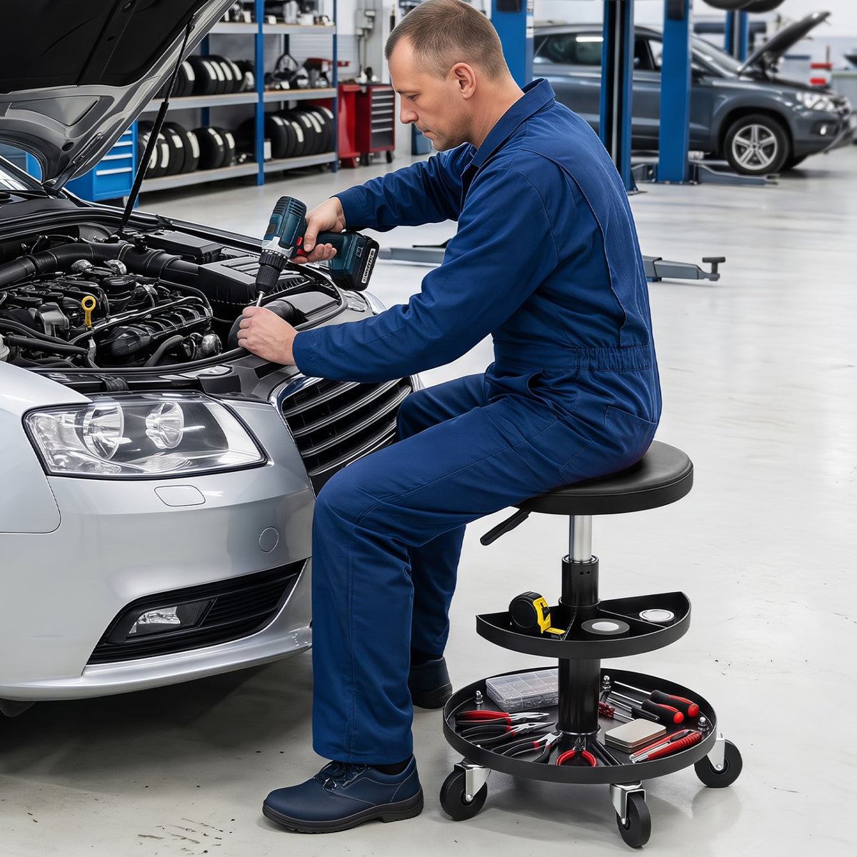 Adjustable Rolling Mechanic Stool