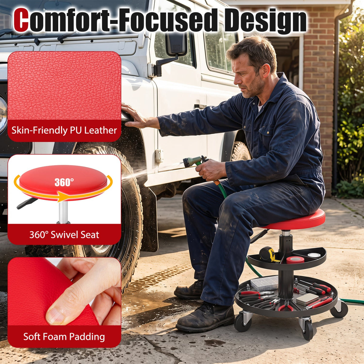 Adjustable Rolling Mechanic Stool