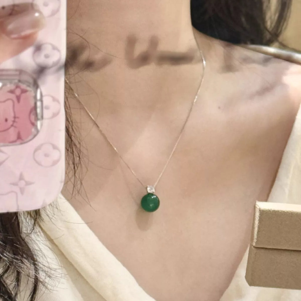 Jade & Zircon Pendant Necklace in Sterling Silver