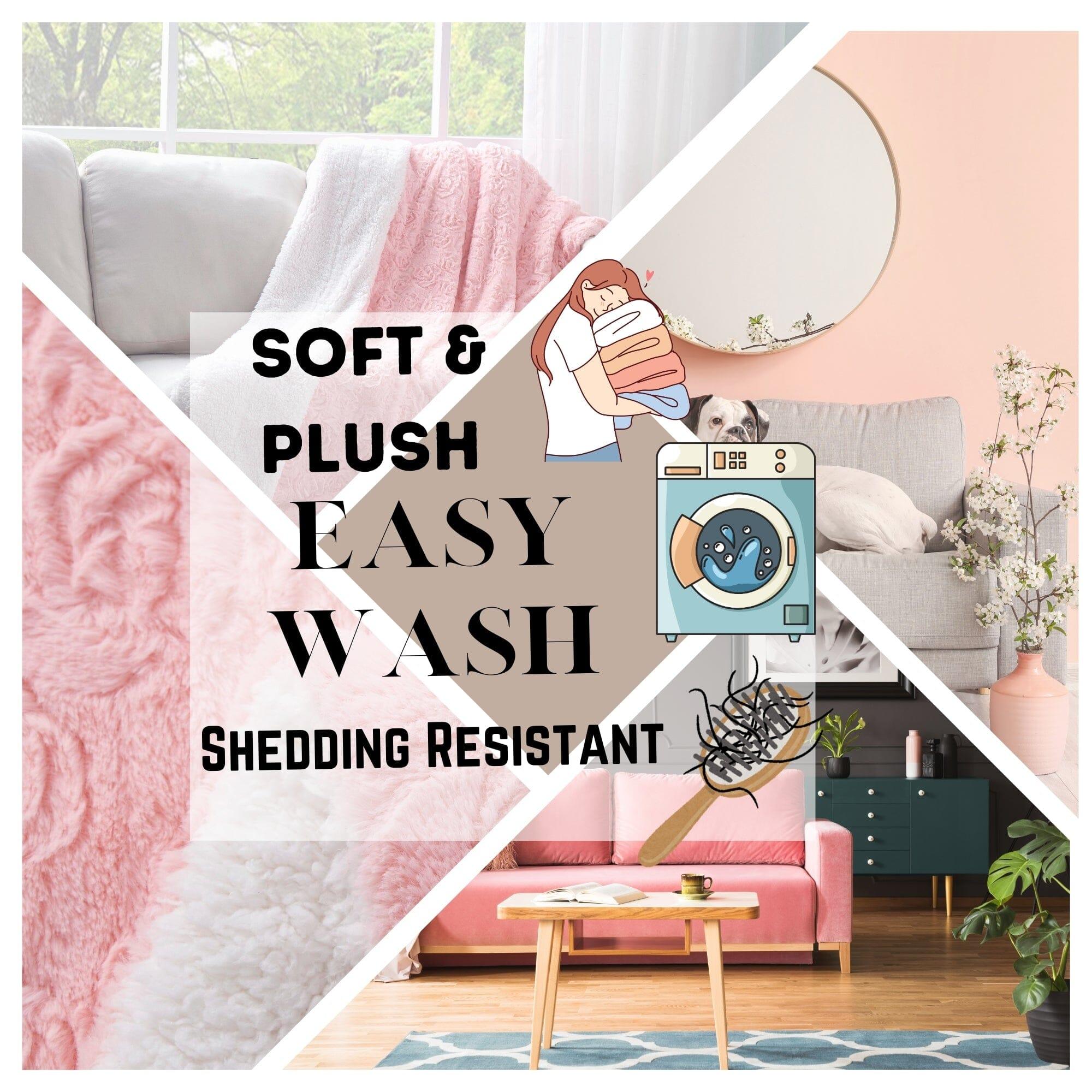 DaDa Bedding Rose Buds Blushing Pink Faux Fur Sherpa Throw Blanket