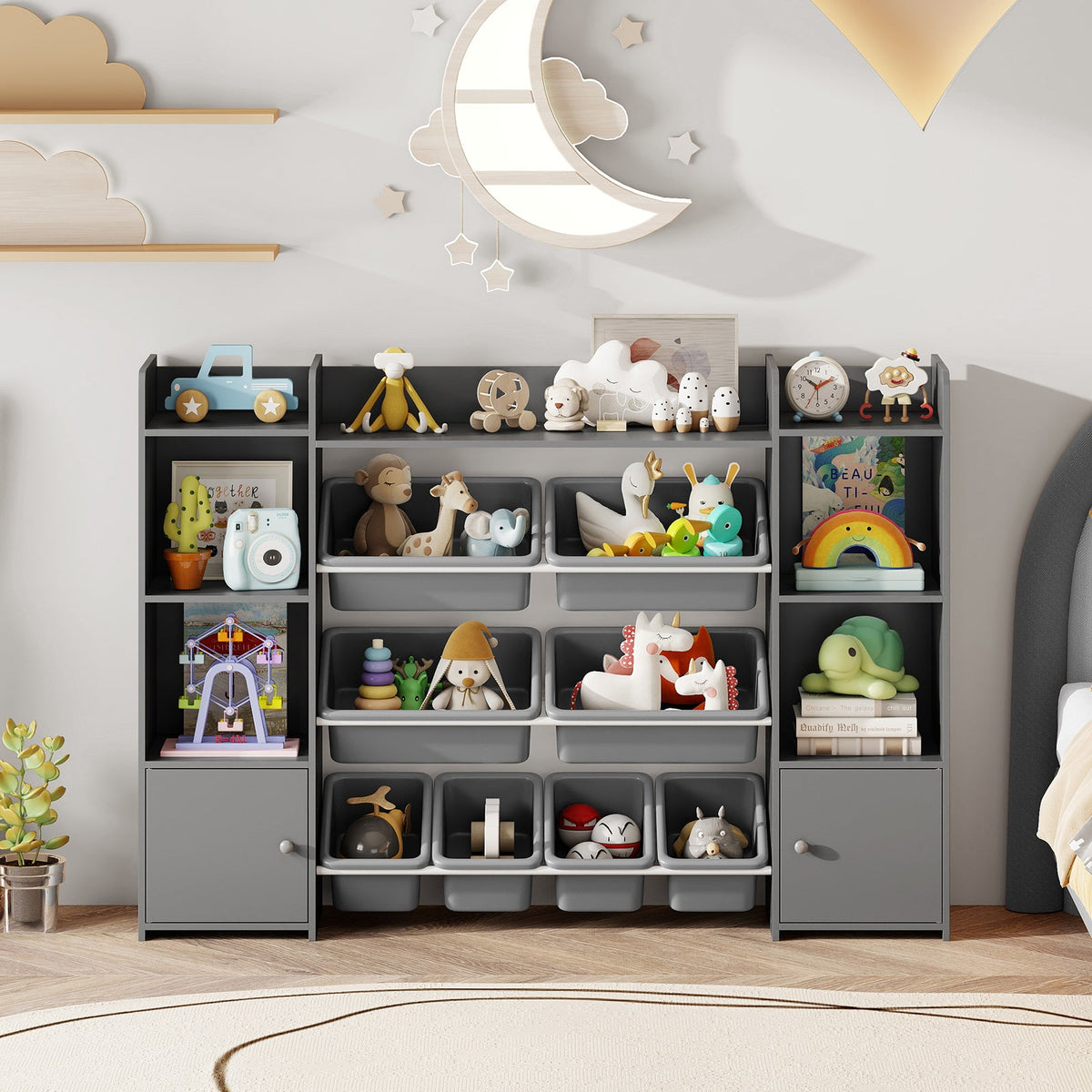 Kids Toy Storage Organizer with Bins, Cubbies & Cabinet Doors