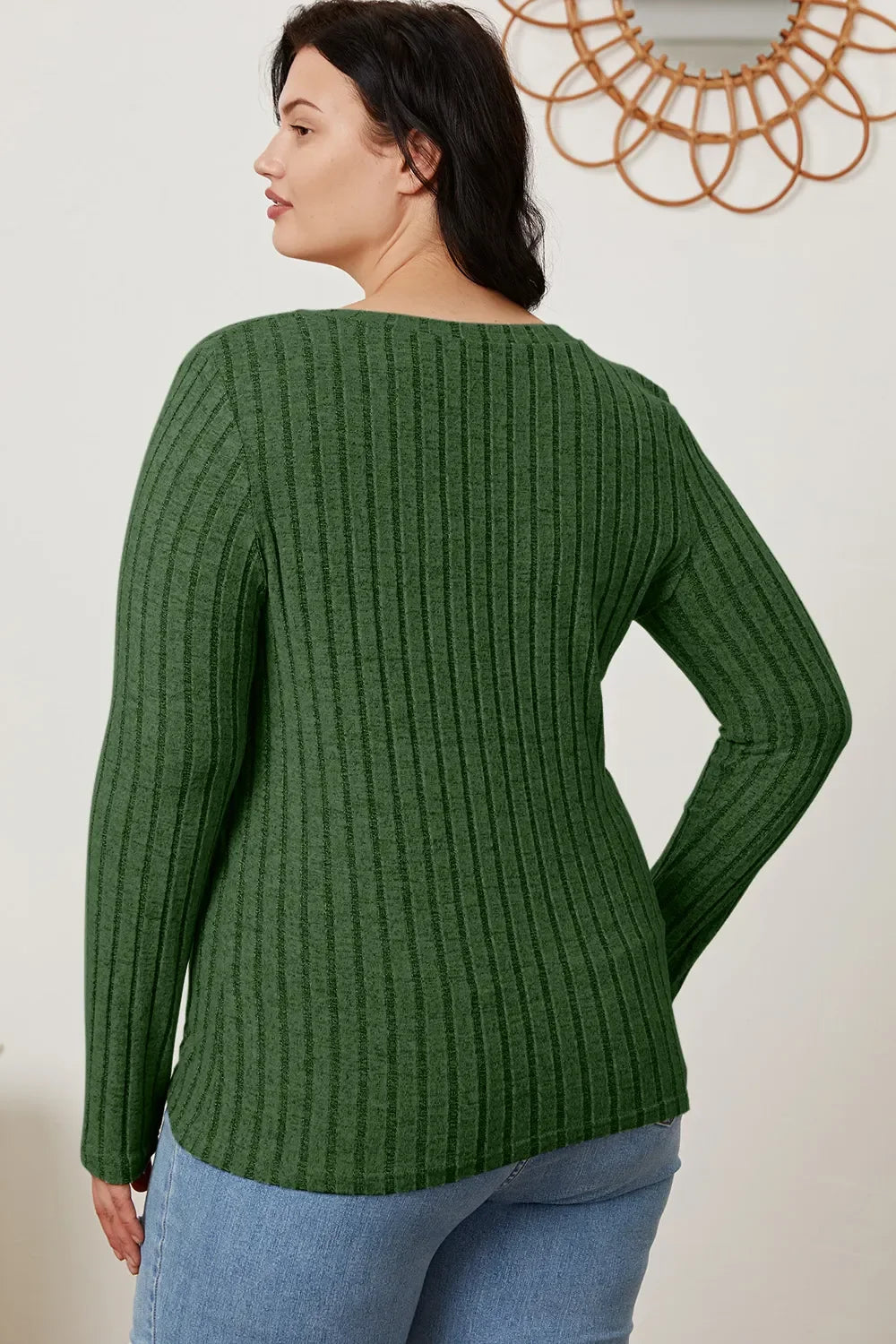 Basic Bae Ribbed V-Neck Long Sleeve Top