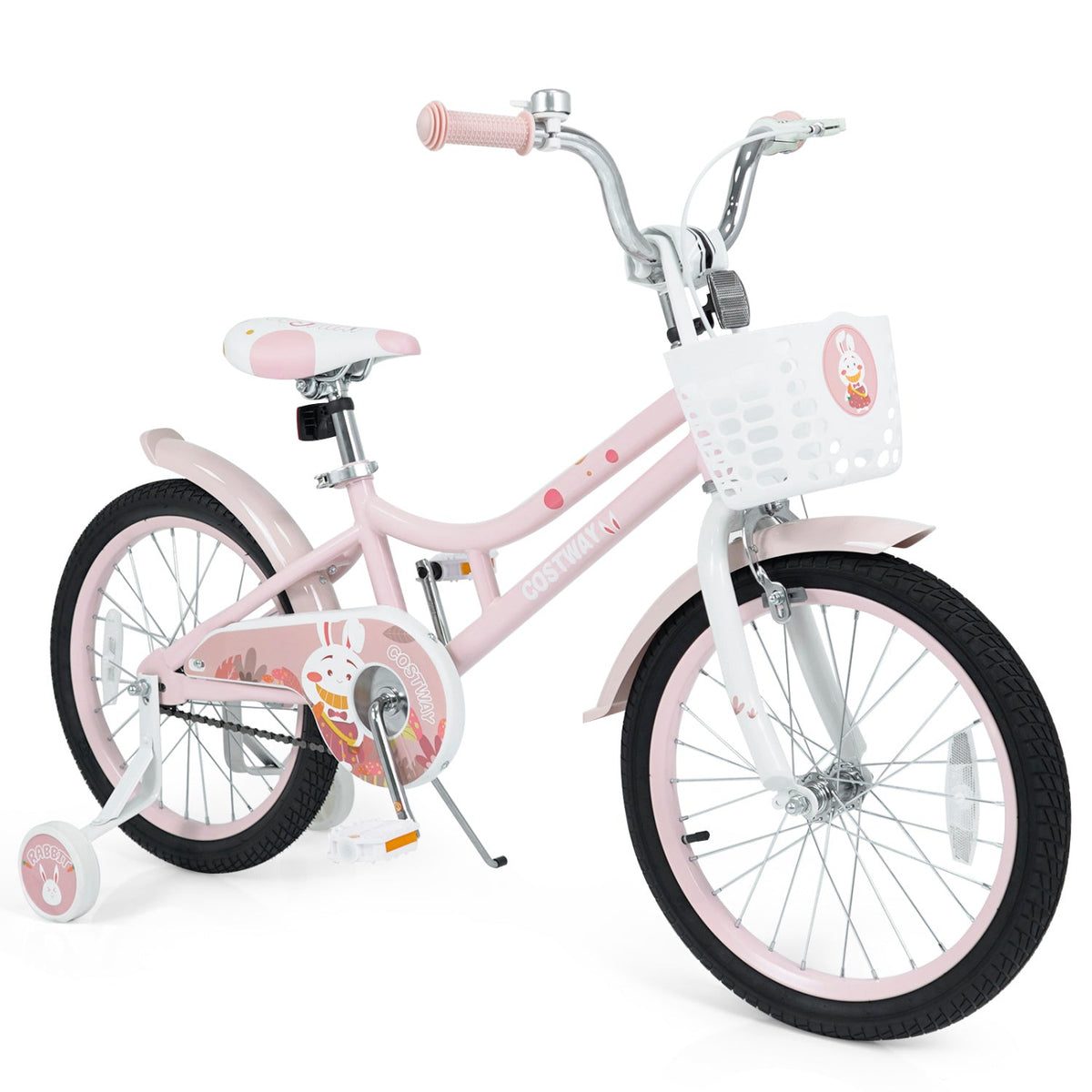 18" Kids Bike with Training Wheels, Front Basket & Dual Brakes