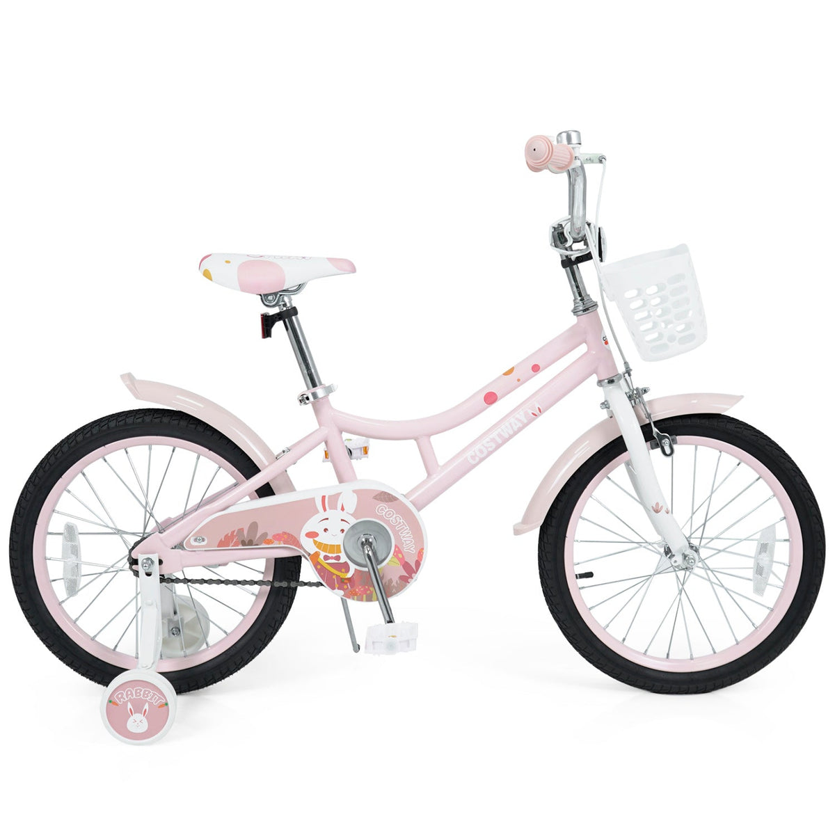 18" Kids Bike with Training Wheels, Front Basket & Dual Brakes