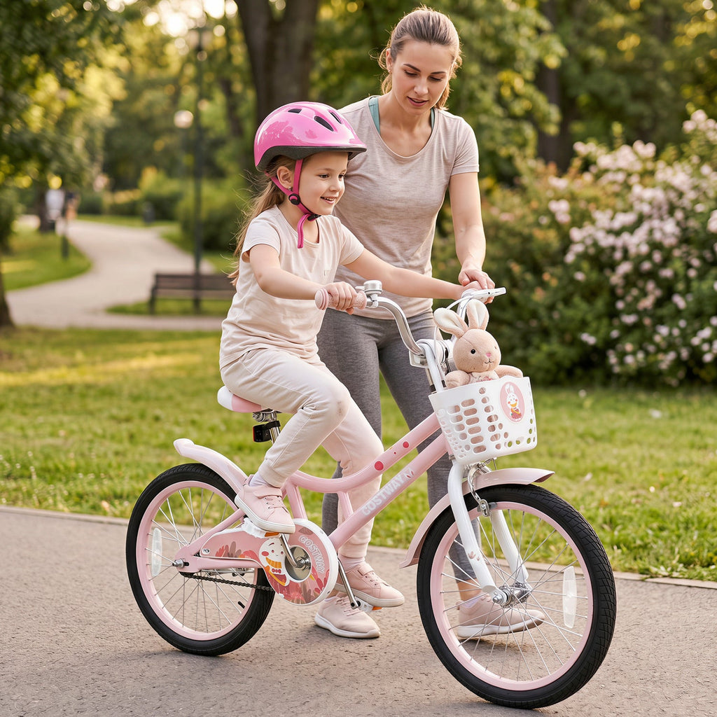 18" Kids Bike with Training Wheels, Front Basket & Dual Brakes