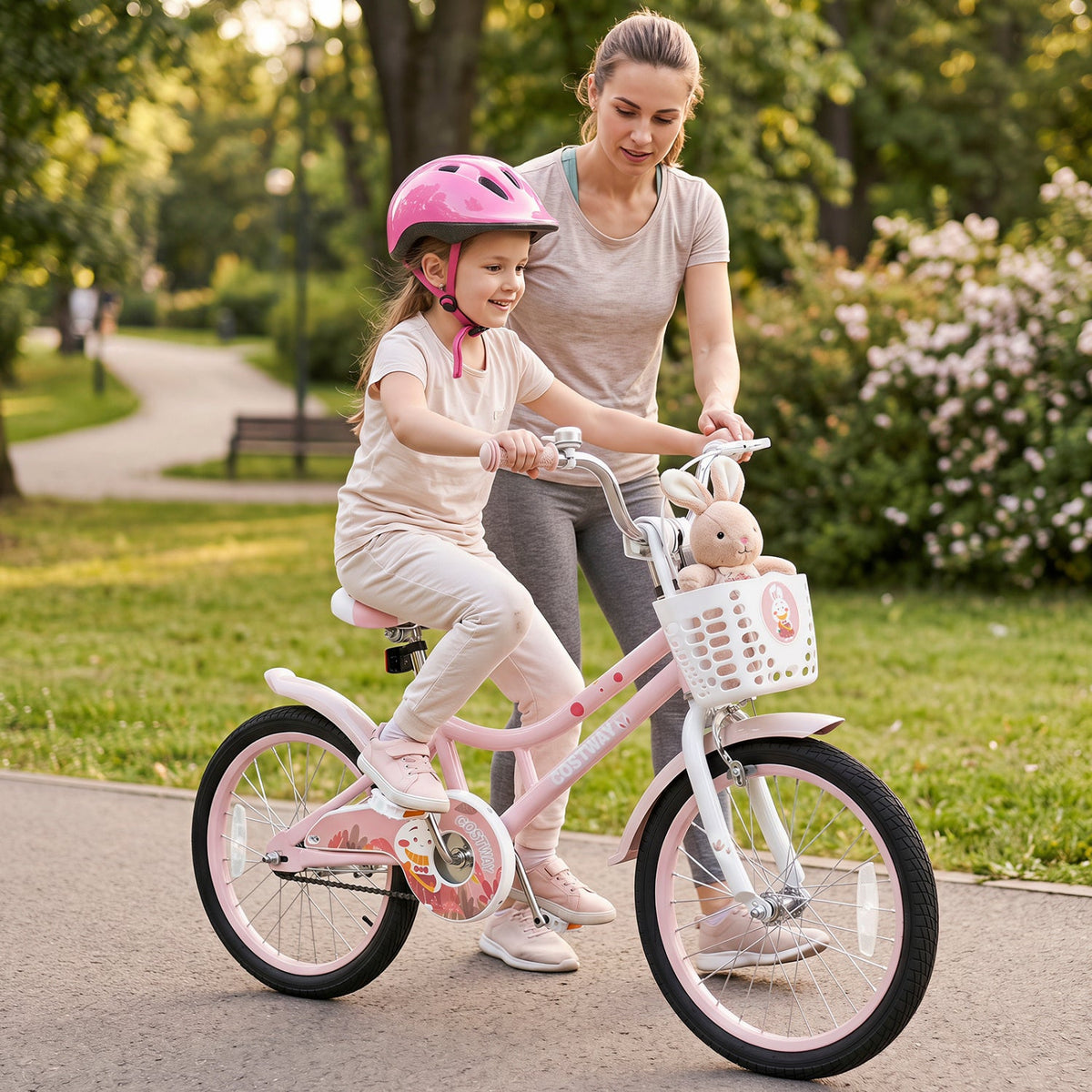 18" Kids Bike with Training Wheels, Front Basket & Dual Brakes