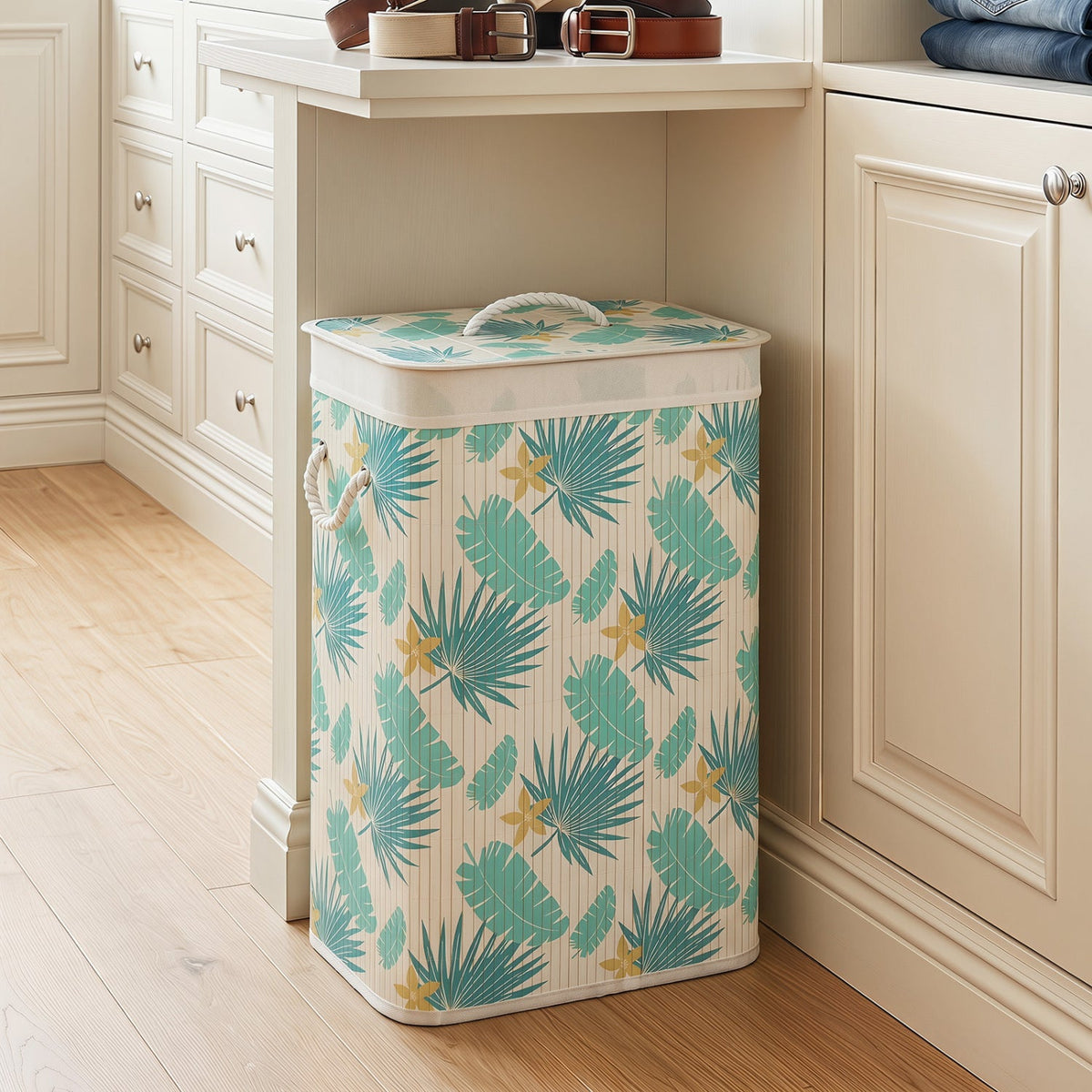 19-Gallon Bamboo Laundry Hamper with Lid & Removable Washable Liner