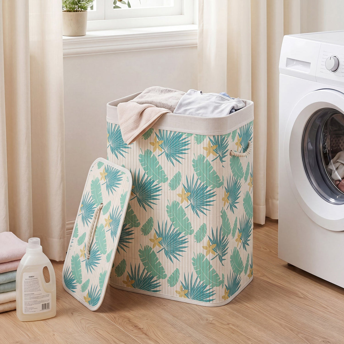 19-Gallon Bamboo Laundry Hamper with Lid & Removable Washable Liner