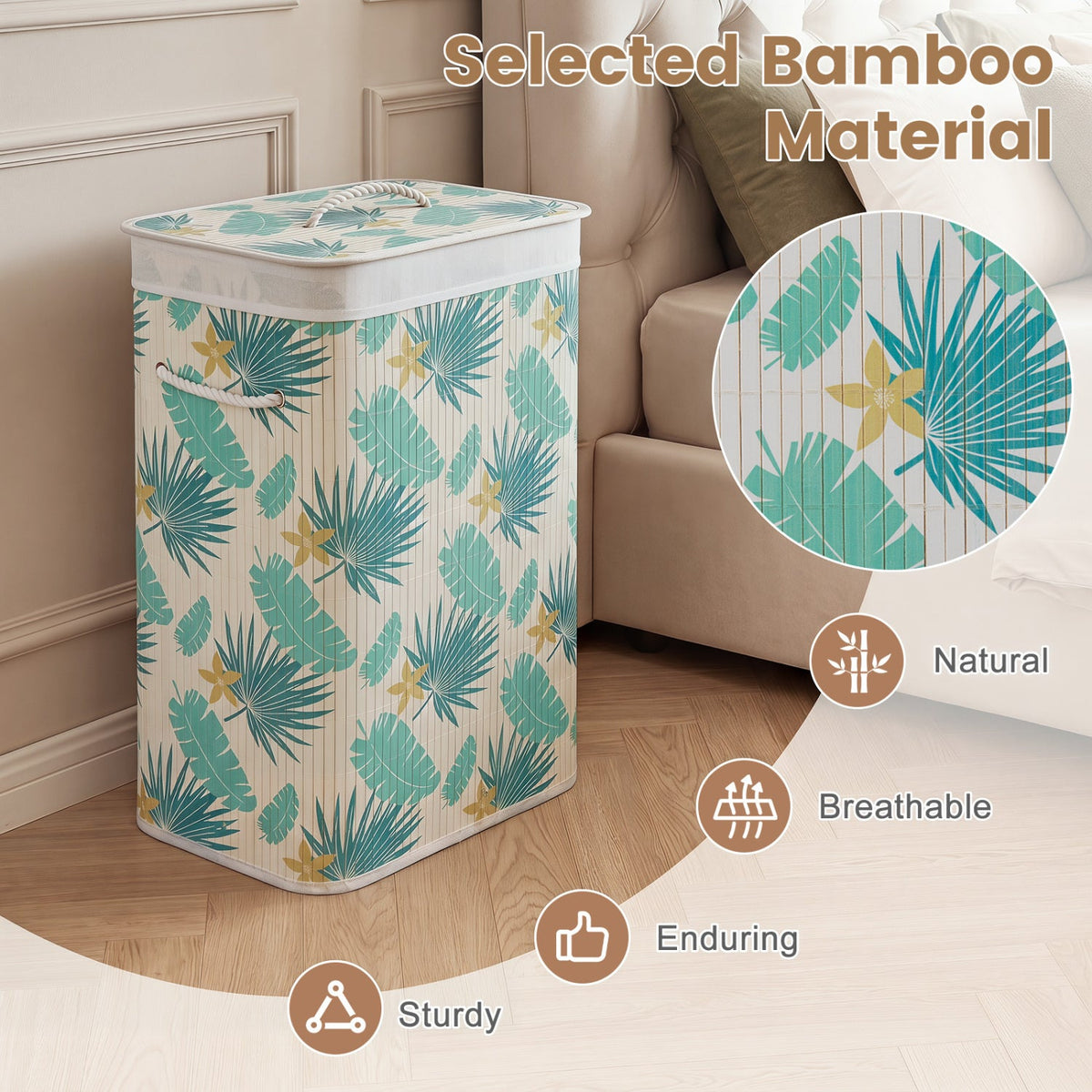 19-Gallon Bamboo Laundry Hamper with Lid & Removable Washable Liner