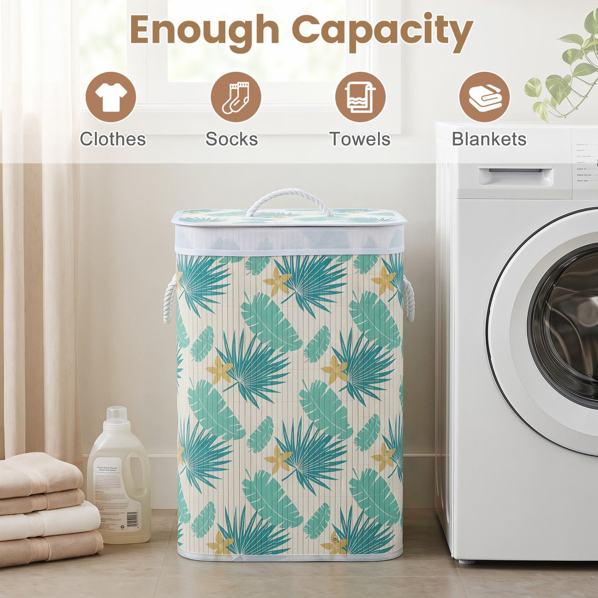 19-Gallon Bamboo Laundry Hamper with Lid & Removable Washable Liner