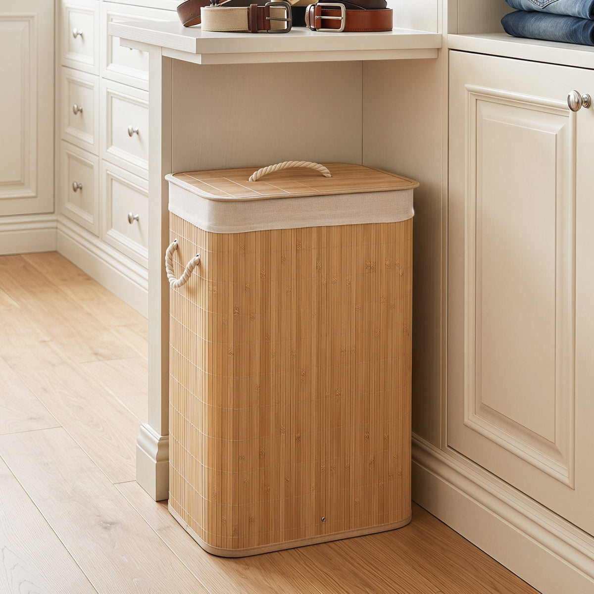 19-Gallon Bamboo Laundry Hamper with Lid & Removable Washable Liner