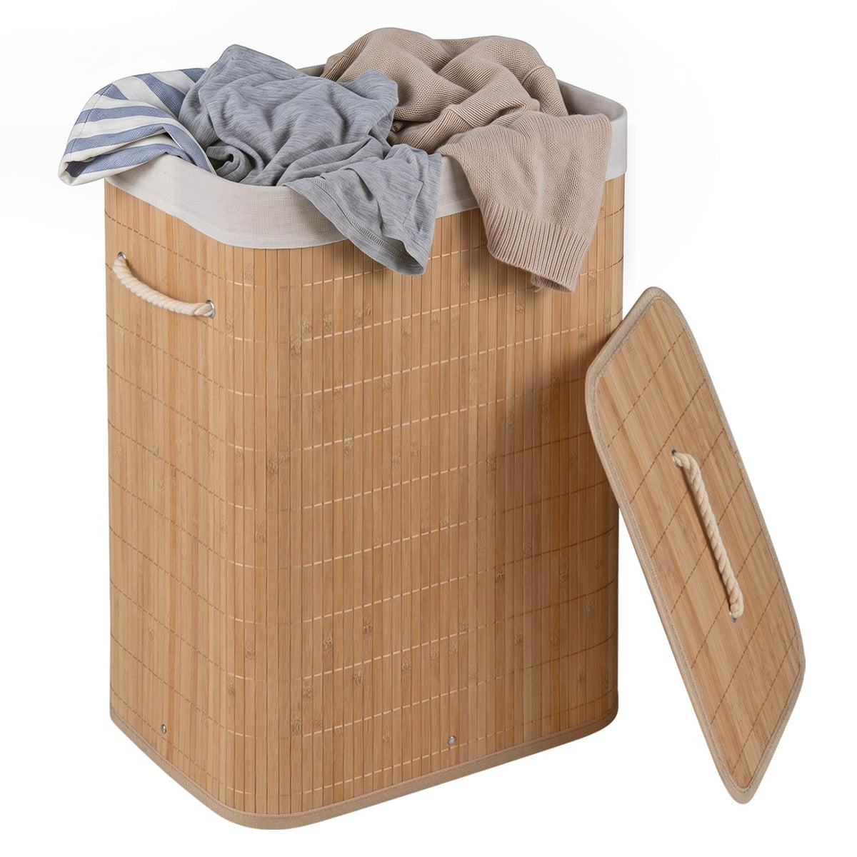 19-Gallon Bamboo Laundry Hamper with Lid & Removable Washable Liner
