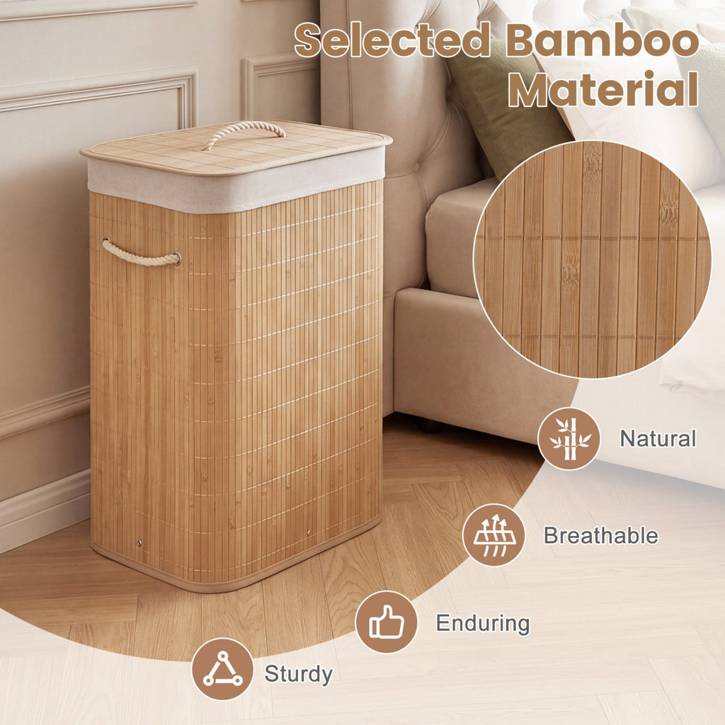 19-Gallon Bamboo Laundry Hamper with Lid & Removable Washable Liner