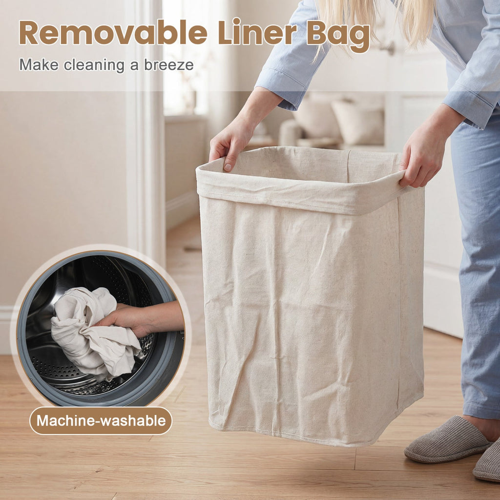 19-Gallon Bamboo Laundry Hamper with Lid & Removable Washable Liner