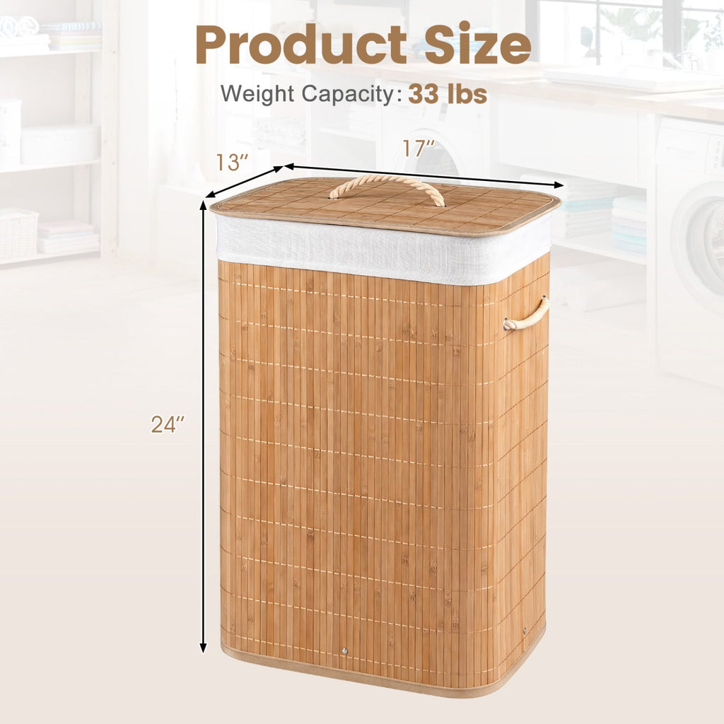 19-Gallon Bamboo Laundry Hamper with Lid & Removable Washable Liner