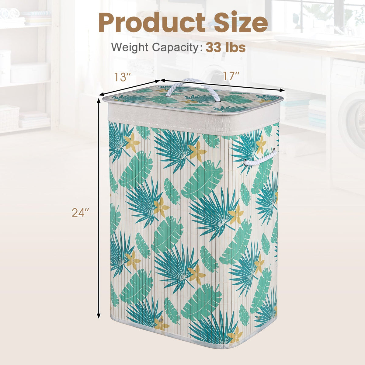 19-Gallon Bamboo Laundry Hamper with Lid & Removable Washable Liner