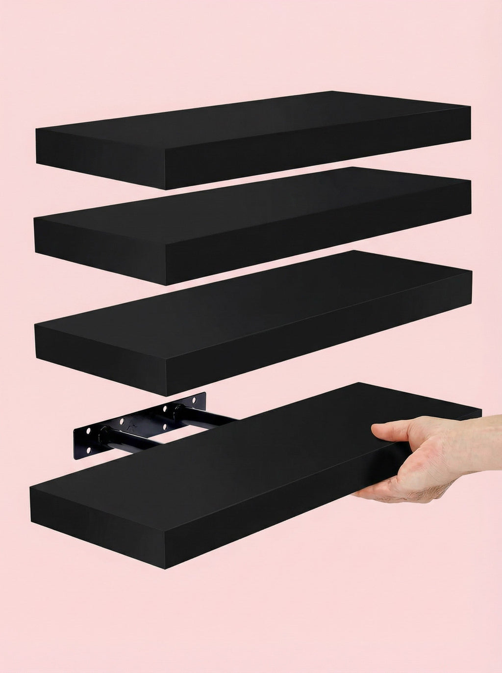 Floating Wall Shelves Set of 4 – 15.8", 20 lbs Capacity, Invisible Brackets | Black, Grey, Silver, Rustic