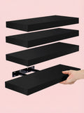 Floating Wall Shelves Set of 4 – 15.8", 20 lbs Capacity, Invisible Brackets | Black, Grey, Silver, Rustic