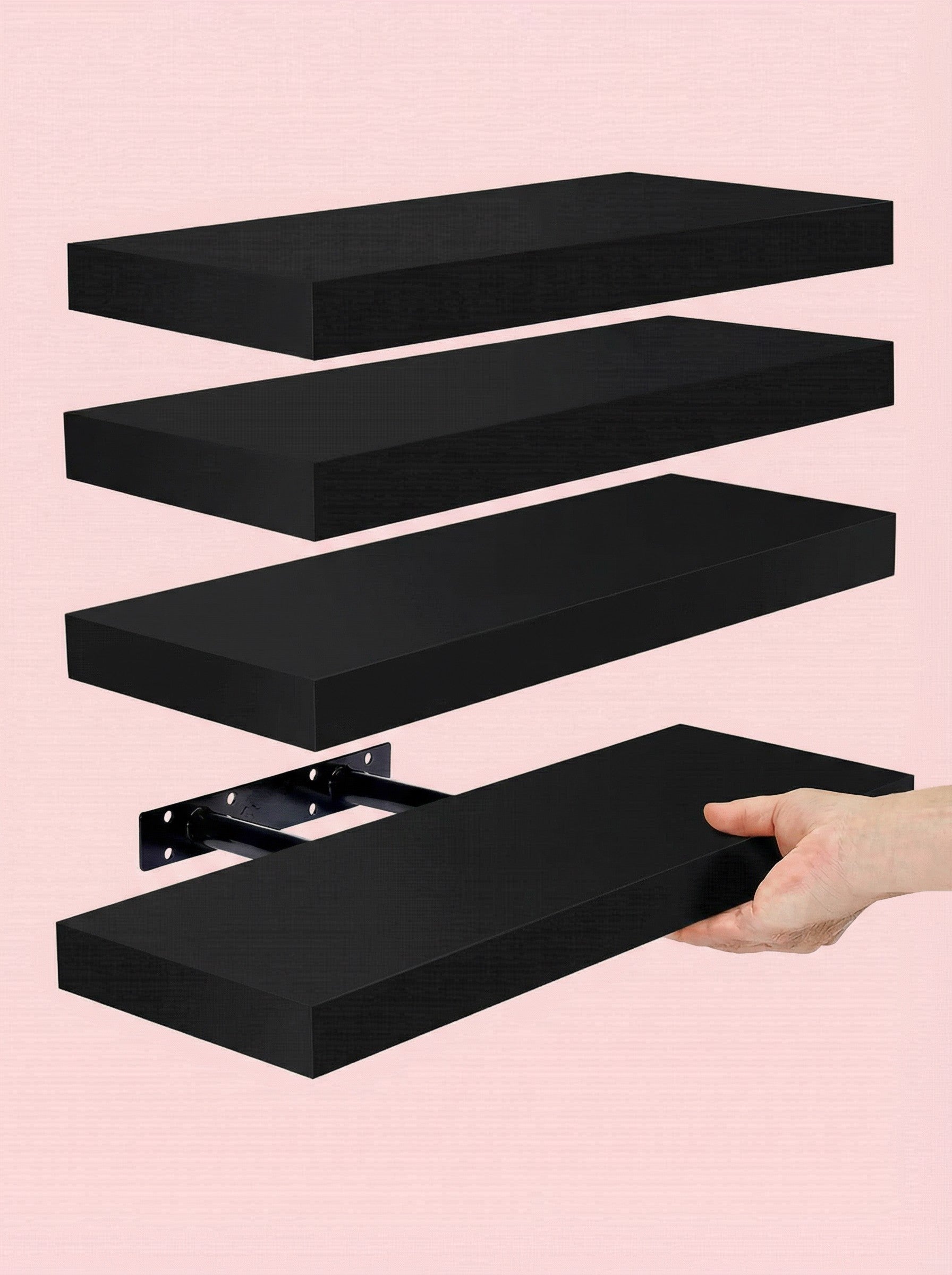 Floating Wall Shelves Set of 4 – 15.8", 20 lbs Capacity, Invisible Brackets | Black, Grey, Silver, Rustic
