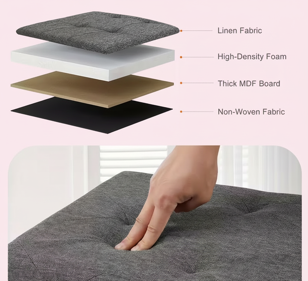 Folding Storage Ottoman Bench – Tufted Padded Seat, Hidden Storage | 30" & 43" | Multiple Colors