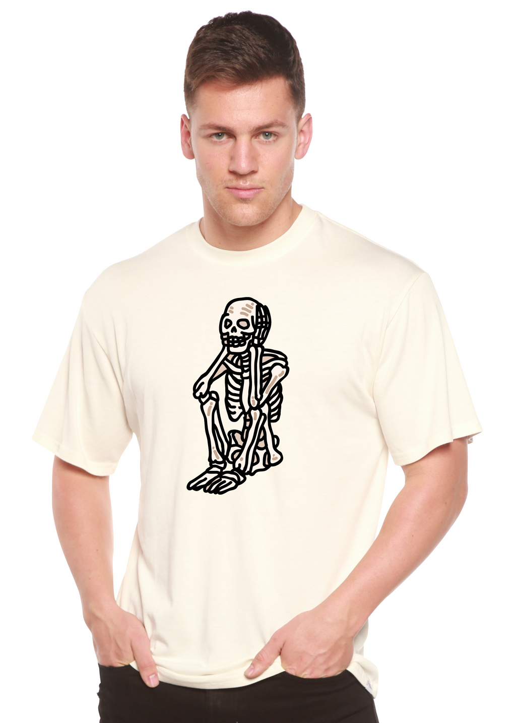 Sad Skeleton Halloween Unisex Bamboo Viscose & Organic Cotton Short Sleeve Graphic T-Shirt