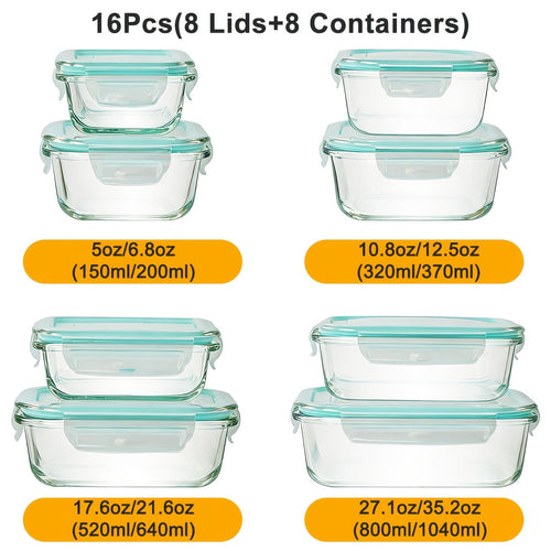 16-Piece Glass Food Storage Set