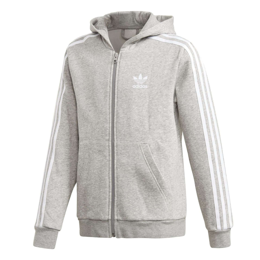 adidas Originals Kids' Trefoil Full-Zip Hoodie - Medium Grey Heather / White (DH2702)