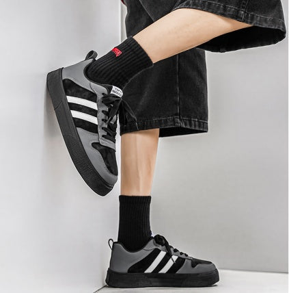Men's Striped Skate Low-Top Sneakers – Red & Gray
